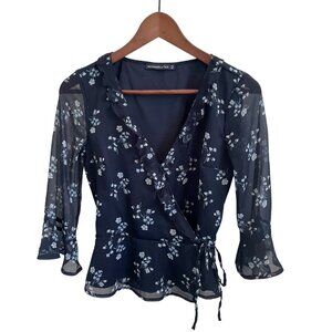 Abercrombie & Fitch Navy Floral Wrap Blouse, XS